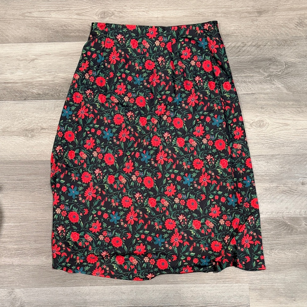 Amazon Black Midi Skirt with Red Floral Print